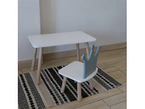 Комплект стіл та стул дитячий ChildWood - Set Стіл білий прямокутний + стілець білий сірий Корона (Фанера)