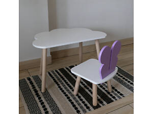 Комплект стіл та стул дитячий ChildWood - Set Стіл білий хмаринка + стілець білий бузковий Метелик (Фанера)