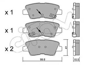 Комплект гальмівних колодок на Accent, Carens, Ceed, I10, I20, I30, I40, Ioniq, Niro, Optima, ProCeed, Rio, Sonata, So...