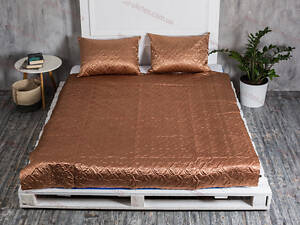 Комплект Укртекс 180х220 см атласное покрывало с наволочками Бронзовый