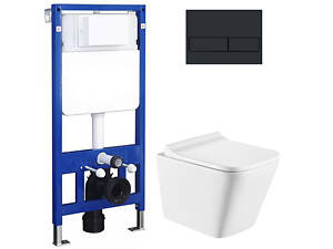 Комплект унітаза з кришкою Koller Pool Trend Rimless + інсталяція Koller Pool з клавішею 3в1 чорна матова