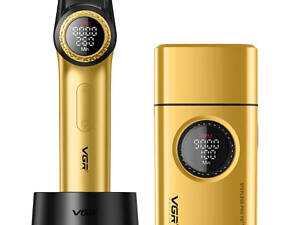 Комплект VGR 2 в 1 V-977&amp;377 GOLD, акумуляторна машинка для стрижки та електробритва, регулювання потужності 7000-90