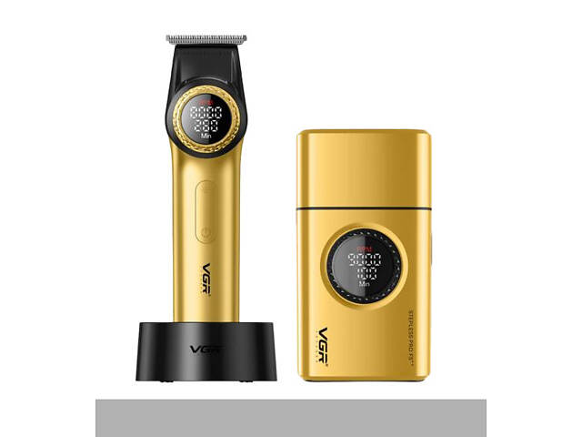 Комплект VGR 2 в 1 V-977&377 GOLD, акумуляторна машинка для стрижки та електробритва, регулювання потужності 7000-90 - Фото 1