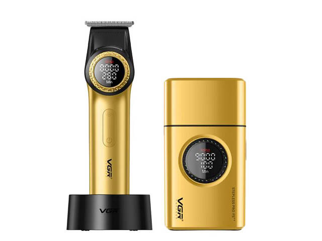Комплект VGR 2 в 1 V-977&377 GOLD, акумуляторна машинка для стрижки та електробритва, регулювання потужності 7000-90 - Фото 3