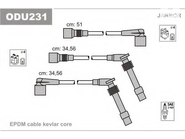 Комплект високовольтних кабелів Opel Vectra 1.6/1.8/2.0 88-