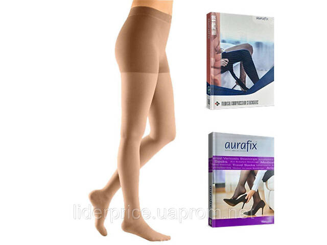 Компресійні колготки Aurafix AV-111, 2 клас, закритий носок, бежеві, Оригінал!! - Фото 1