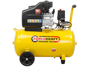 Компресор 50л поршневий з прямим приводом (1.5кВт, ресивер 50л, 180л/м, 220В, вага 25 кг) FORCEKRAFT FK-BM25/50