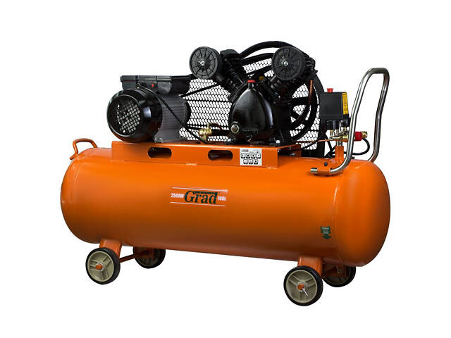 Компресор повітряний ремінний двоциліндровий Grad V 2.5 кВт 100л (2 крана) 7044185 - Фото 1