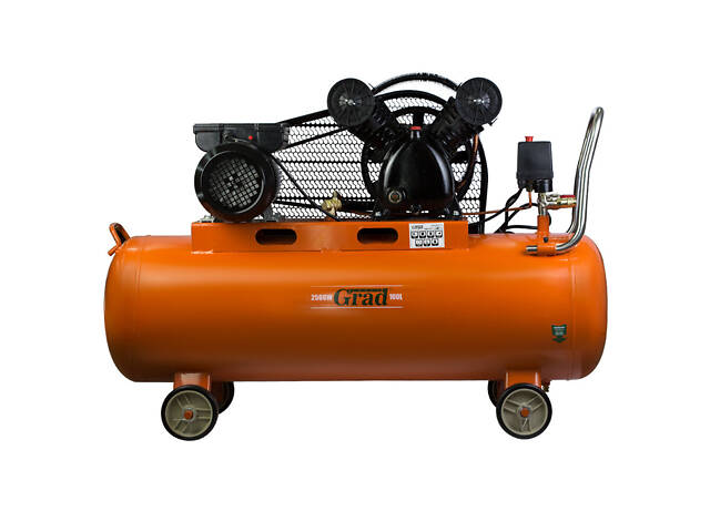Компресор повітряний ремінний двоциліндровий Grad V 2.5 кВт 100л (2 крана) 7044185 - Фото 2