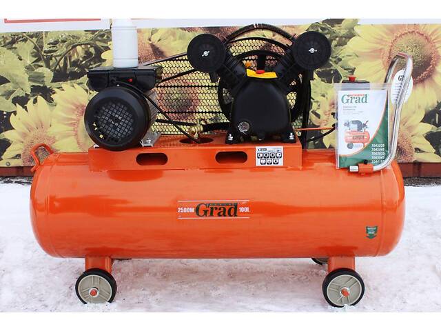 Компресор повітряний ремінний двоциліндровий Grad V 2.5 кВт 100л (2 крана) 7044185 - Фото 6