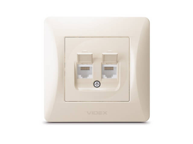Комп'ютерна розетка Videx BINERA CAT6+CAT6 подвійна кремова (VF-BNSK2PC6-CR) - Фото 1