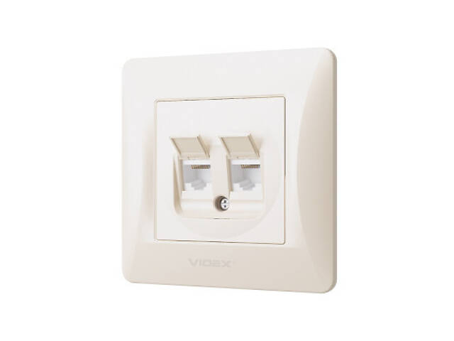 Комп'ютерна розетка Videx BINERA CAT6+CAT6 подвійна кремова (VF-BNSK2PC6-CR) - Фото 2