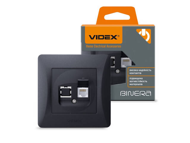 Комп'ютерна розетка Videx BINERA CAT6 одинарна чорна (VF-BNSK1PC6-BG) - Фото 4