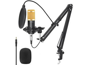 Конденсаторний мікрофон студійний Manchez BM800 зі стійкою пантограф і поп-фільтром Black-Gold