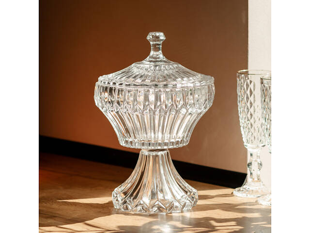 Конфетница на ножке с крышкой 18×27 см красивая ваза конфетница стеклянная на высокой ножке круглая HP-19-140 - Фото 8