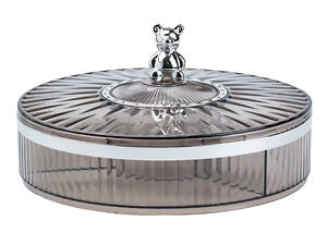 Конфетница пластиковая на 4 отделения менажница диаметр 26 см Серая