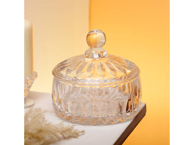 Конфетница с крышкой Ø13 см ваза конфетница круглая стеклянная прозрачная - Фото 4