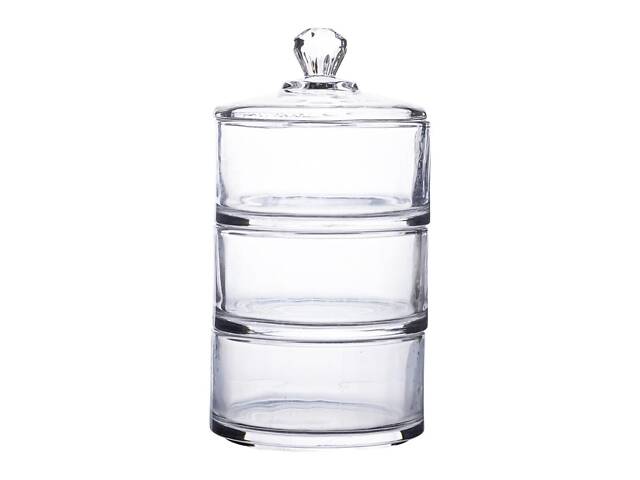Цукерниця триярусна скляна Ø 10 см з кришкою HP-YH-22 - Фото 2