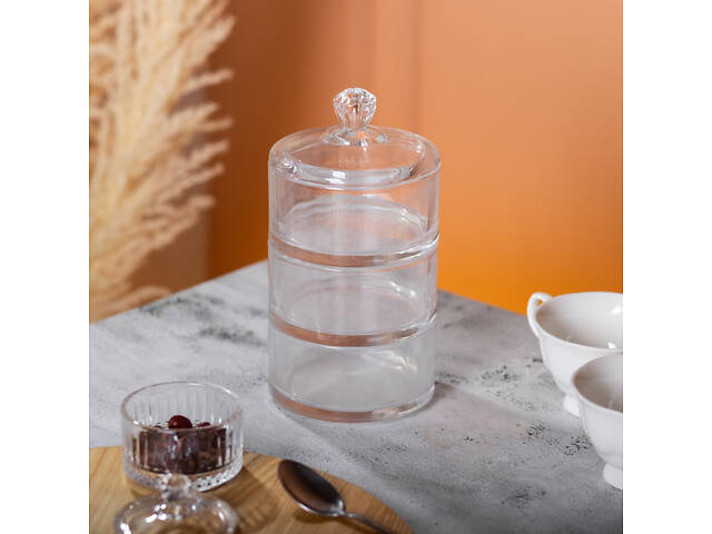 Цукерниця триярусна скляна Ø 10 см з кришкою HP-YH-22 - Фото 5