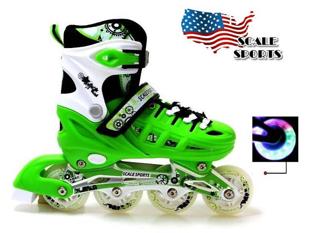 Коньки-ролики раздвижные SCALE SPORTS LF 905 салатовый р.31-34 (18см-20,5см) - Фото 6