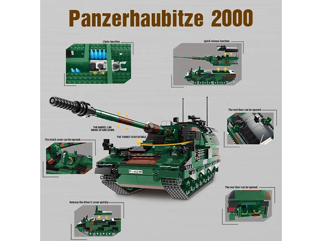 Конструктор дитячий.Військова машина-танк Panzerhaubitze 2000 САУ на 1345 деталей - Фото 4
