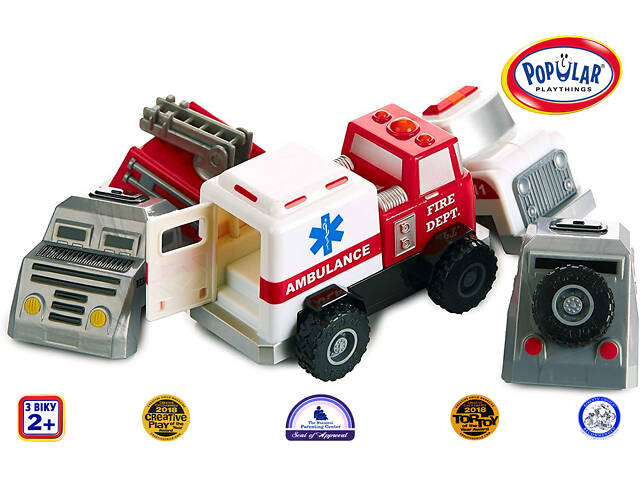 Конструктор для маленьких POPULAR Playthings Build-a-Truck Rescue рятувальні машинки (швидка, пожежна, поліція) - Фото NaN