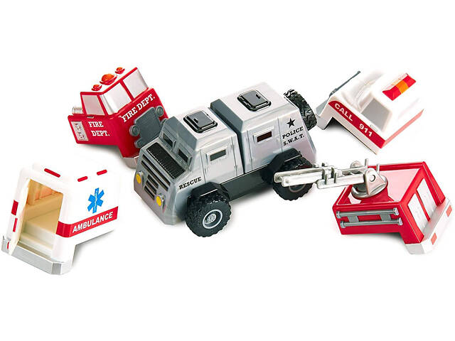 Конструктор для маленьких POPULAR Playthings Build-a-Truck Rescue рятувальні машинки (швидка, пожежна, поліція) - Фото 6