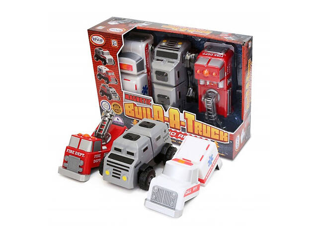 Конструктор для маленьких POPULAR Playthings Build-a-Truck Rescue рятувальні машинки (швидка, пожежна, поліція) - Фото 8