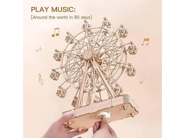 Конструктор Robotime Оглядове колесо 232 деталей. Дерев`яна 3D модель з музикою 28*10*34 см - Фото 4