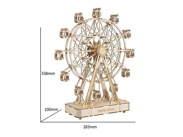 Конструктор Robotime Оглядове колесо 232 деталей. Дерев`яна 3D модель з музикою 28*10*34 см - Фото 5