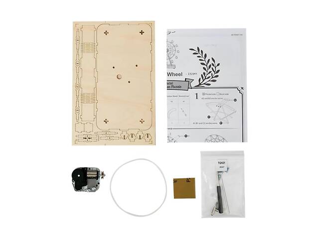Конструктор Robotime Оглядове колесо 232 деталей. Дерев`яна 3D модель з музикою 28*10*34 см - Фото 6