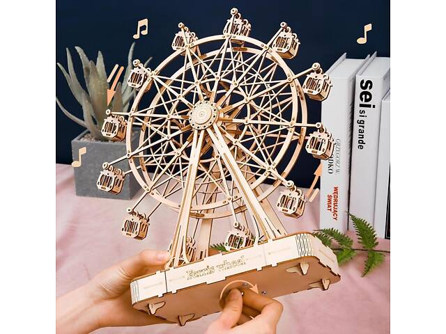 Конструктор Robotime Оглядове колесо 232 деталей. Дерев`яна 3D модель з музикою 28*10*34 см - Фото 8