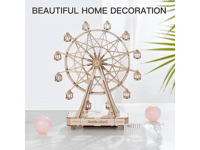 Конструктор Robotime Оглядове колесо 232 деталей. Дерев`яна 3D модель з музикою 28*10*34 см - Фото 9
