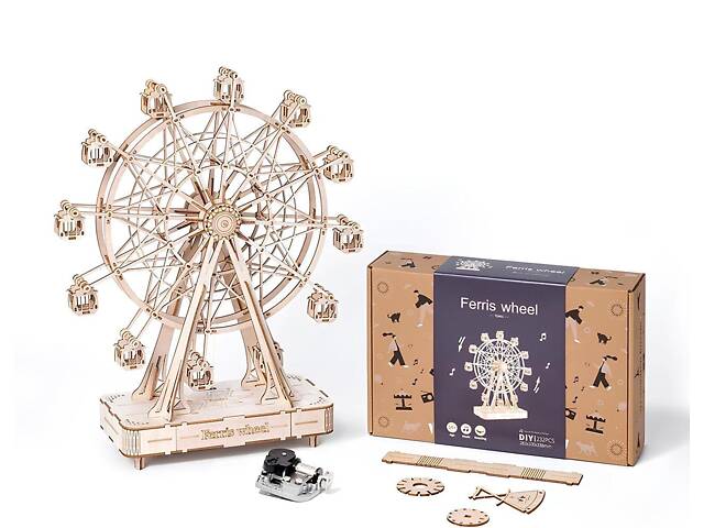 Конструктор Robotime Оглядове колесо 232 деталей. Дерев`яна 3D модель з музикою 28*10*34 см - Фото 10