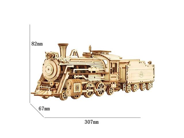 Конструктор Robotime Локомотив 308 деталей. Дерев'яна збірна 3D модель локомотива 307х67х82 см - Фото 5