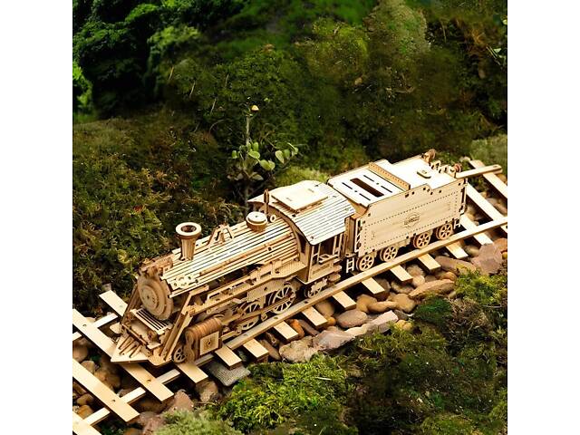 Конструктор Robotime Локомотив 308 деталей. Дерев'яна збірна 3D модель локомотива 307х67х82 см - Фото 6