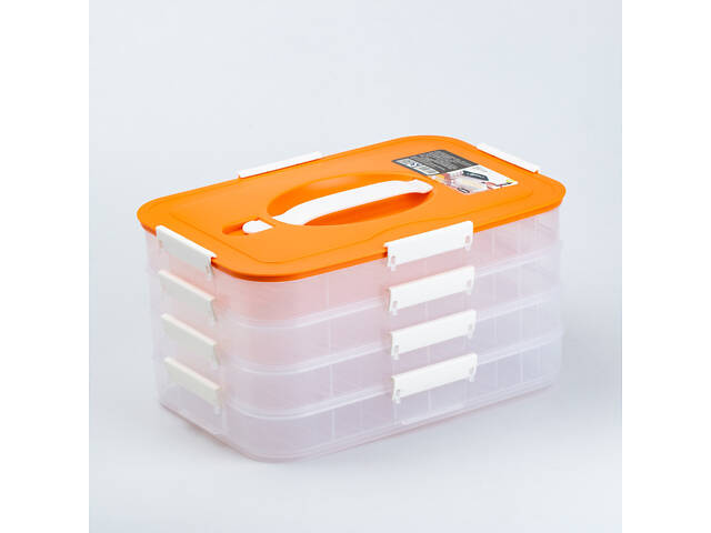 Контейнер для заморозки и хранения продуктов 4-ярусный в холодильнике 16.5 см Оранжевый - Фото 3
