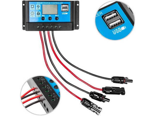 Контролер заряду Neo Tools 20А, 12/24В(OPEN,AGM,GEL), 2xUSB (90-150) - Фото 7