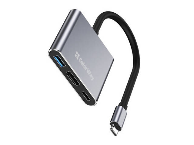 Концентратор ColorWay USB-C 3-в-1 USB 3.0 + HDMI 4K + USB-C PD100W (CW-HUB08) - Фото 1