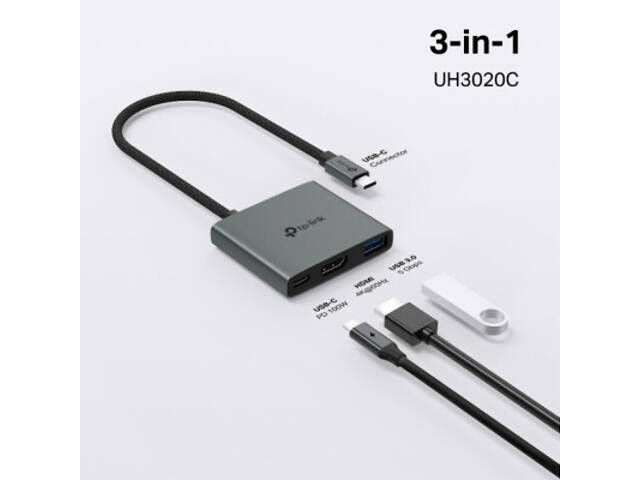 Концентратор TP-Link USB-C 3-в-1 1xUSB 3.0 + 1xUSB-C PD 100W + 1xHDMI (UH3020C) - Фото 4