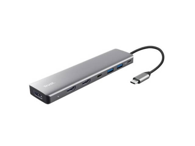 Концентратор Trust USB-C 7-в-1 2xUSB-А 3.2/2xUSB-С/2xHDMI/DP алюмінієвий 0.16м сірий (25661_TRUST) - Фото 1