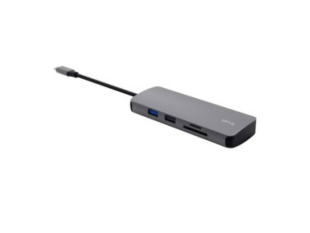 Концентратор Trust USB-C 8-в-1 1xUSB-А 3.2/USB-A 2.0/2xUSB-С/HDMI/Ehernet/SD/microSD алюмінієвий 0.15m grey (25672_TRUST) - Фото 3