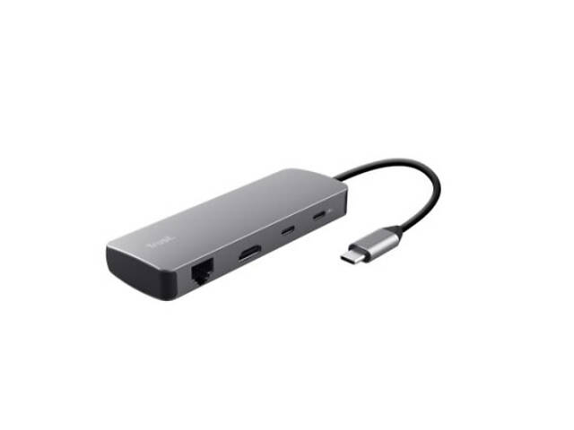 Концентратор Trust USB-C 8-в-1 1xUSB-А 3.2/USB-A 2.0/2xUSB-С/HDMI/Ehernet/SD/microSD алюмінієвий 0.15m grey (25672_TRUST) - Фото 5