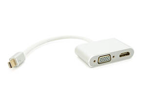 Конвертер mini Display Port (папа) на HDMI/VGA(мама) 30cm, Silver, 4K/2K, Пакет