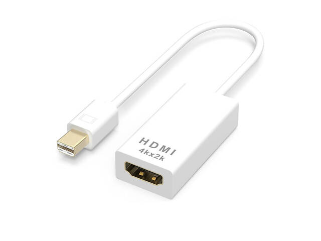 Конвертер mini Display Port (тато) на HDMI (мама) 10cm (small Size), White, 4K/2K, Пакет - Фото 1