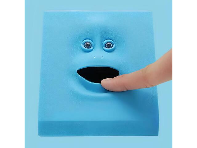 Копілка така, що їсть монети Facebank синя — оригінальна копілка з обличчям, яке рухається, для зберігання монет, 10×10 см - Фото 1