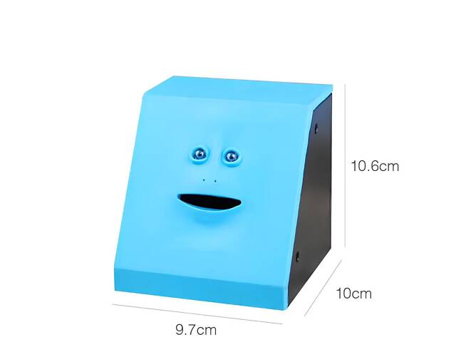 Копілка така, що їсть монети Facebank синя — оригінальна копілка з обличчям, яке рухається, для зберігання монет, 10×10 см - Фото 2