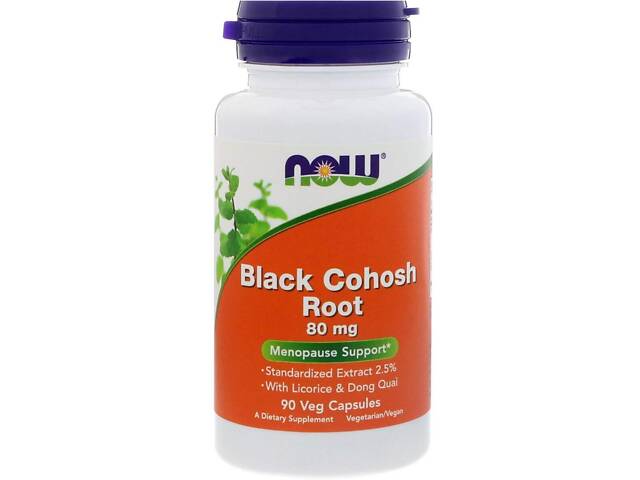 Корень клопогона кистевидного с лакрицей и дягилем, Black Cohosh Root, Now Foods, 80 мг, 90 вегетарианских