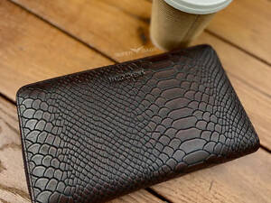 Коричневий гаманець-клатч на блискавці з блоком під картки з фактурної натуральної шкіри Marco Coverna MC086-5901С