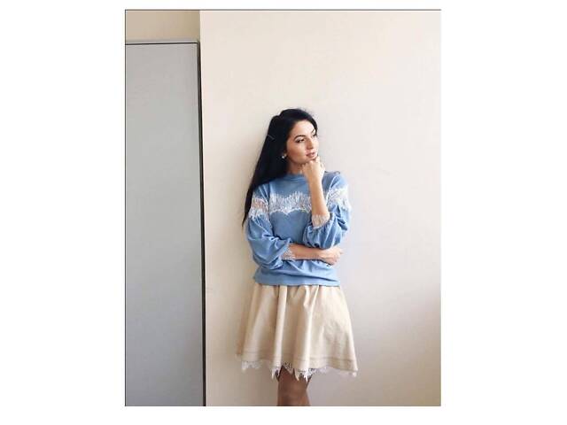 Коротка спідниця з тонкого вельвету, бежева. - Фото 3